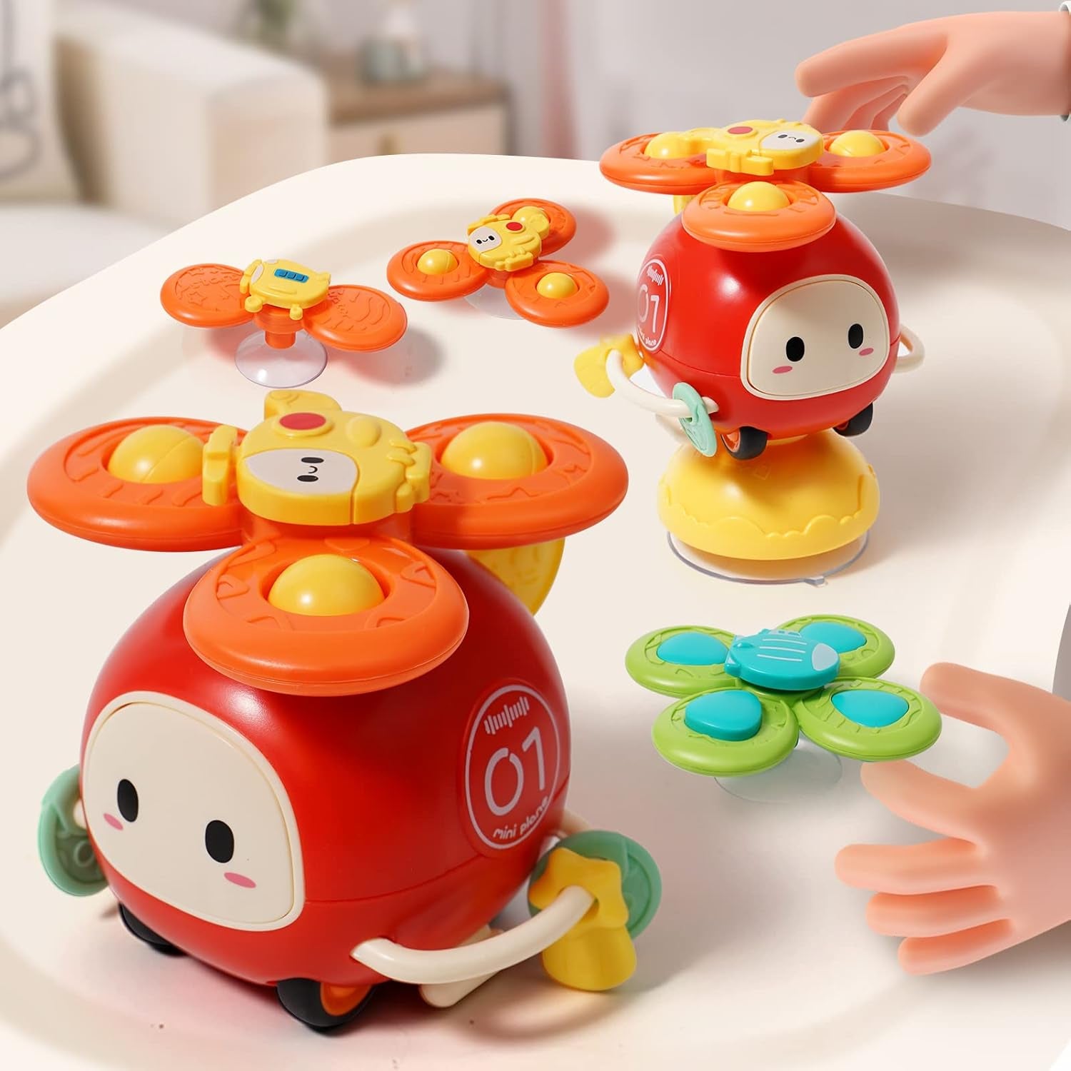 3PCS Suction Cup Spinner for Baby Toys 6-12 12-18 Months,Infant High Chair Sucker Bath Bathtub Toy,Fidget Spinner Airplane Toy for Babies Toddlers 1-3 Year Old Girl Boy Birthday Gifts